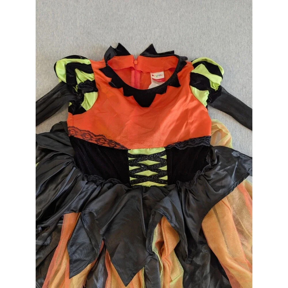 Disguise Girls Halloween Witch Costume Dress Long Sleeve Black Orange Green 4-6X
